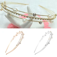 

Fashion Thin Metal Pearls Crystal Hairband Three Layers Headband Shiny Hair Accessories For Women Sweet Girls Hair Hoop 1Pcs
