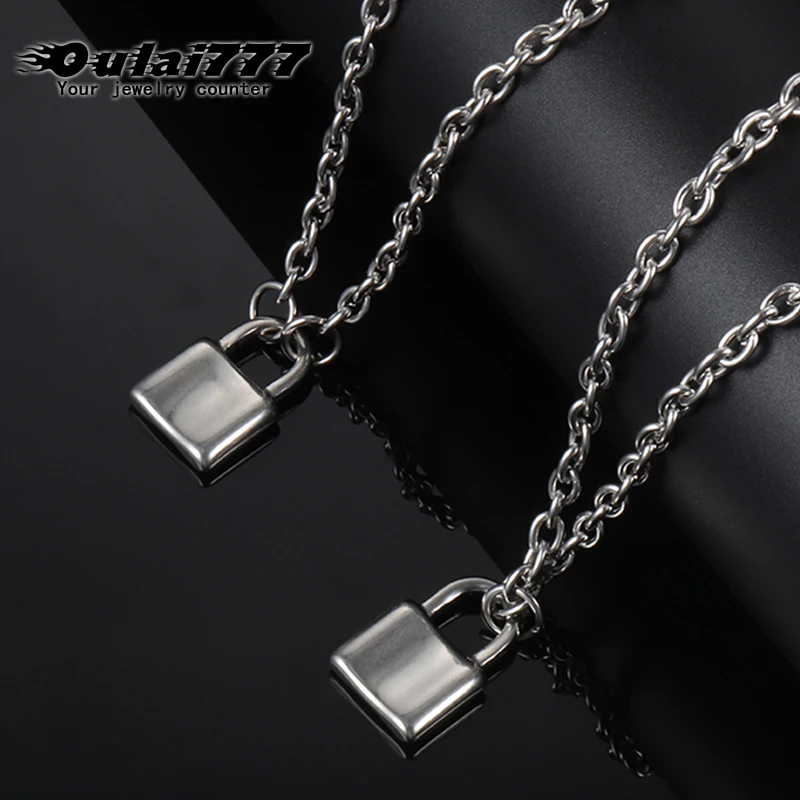 

oulai777 men necklaces personalized Lock pendants wholesale stainless steel silver male accessories simper necklace PadLock punk