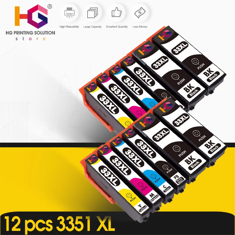 

12 pcs 33XL Ink Cartridge for Epson XP-530 / 630 / 830 / 635 / 540 / 640 / 645 / 900 T3351 T3361 Compatible Printer Ink