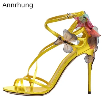 

Air Mesh Butterfly-flower Sandals Women Sexy Ankle Strappy Open Toe Stiletto High Heels Narrow Band Gladiator Party Shoes Woman