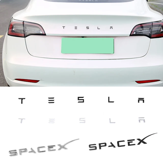 3D ABS Trunk Sticker Letter Emblem Styling for Tesla Logo ModelS ModelX Model 3 Roadster SpaceX Badge Auto Accessories 1