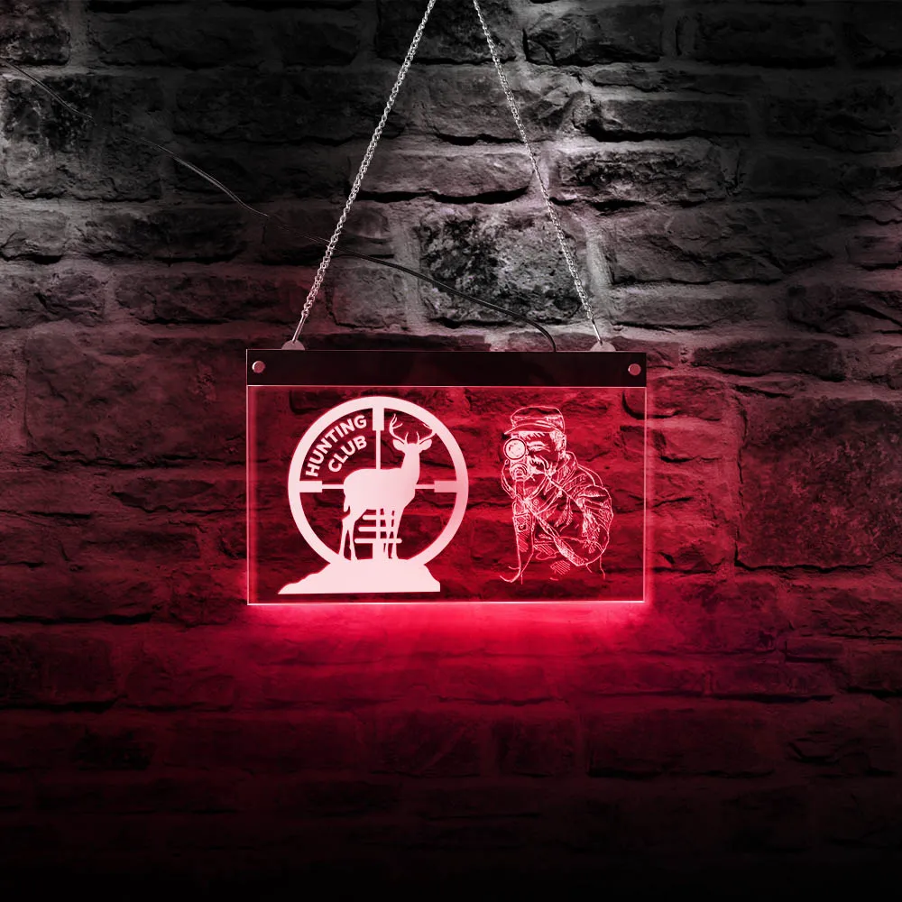 

Deer Hunting LED Lighting Neon Sign Hunting Club Electronic Lighted Signs Man Cave Light Up Hanging Board Decor Deer Hunter Gift