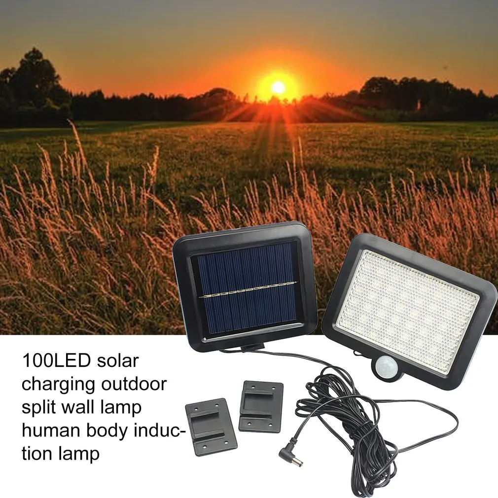 100LEDs Solar Power Outdoor Waterproof Garden Fence Patio Security PIR Infrared Motion Sensor Light Wall Mounted Night Lamp