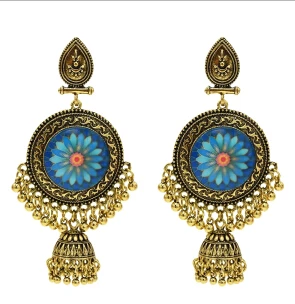 Индийские серьги для женщин Jhumka Золотая кисточка Большие колокольчики висячие серьги жажда цветок Афган Египетский Цыганский Тюрк этнические ювелирные изделия - Окраска металла: D