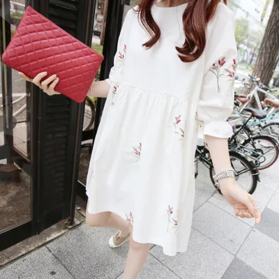 

Maternity Clothes Spring And Summer Autumn 2019 Autumn Korean-style Embroidered Cotton Linen Half-sleeve Shirt Loose-Fit Slimmin