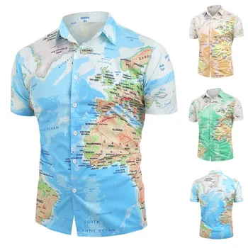 

Summer Men Short-sleeved Shirt Men Plus-size Travel Leisure Map Digital Printed Shirt Map Printed Shirt Men Shirt Short-sleeved