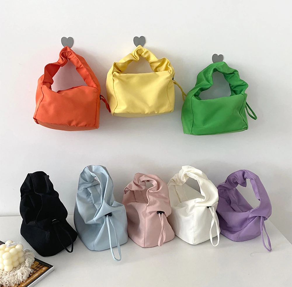 

S.IKRR Jelly Color Baguette Bag Ultralight Nylon Ruched Shoulder Bag Designer Hand Bags Women 2020 High Quality Mini Tote Purses