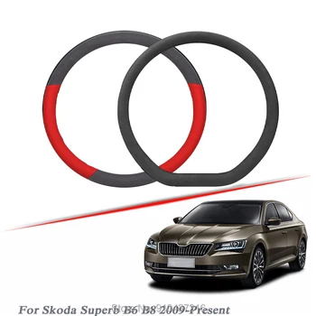 

Car Steering Wheel Cover Black Red Drilled Suede Breathable Leather Universal Fit for Skoda Superb B6 B8 2009-2020