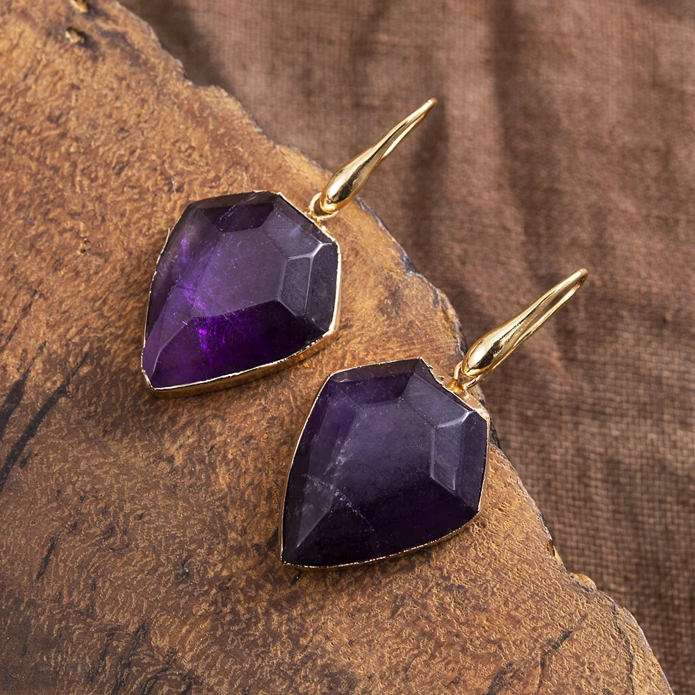 Amethyst Shield Dangle Earrings