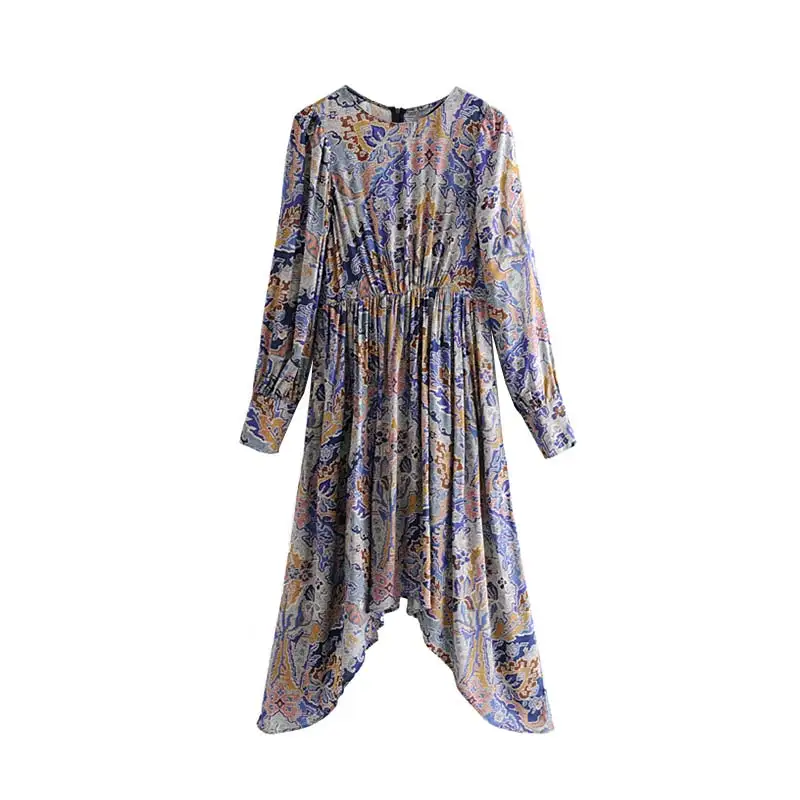 Женское элегантное платье vadim с принтом асимметричное платье с длинным рукавом неправильный дизайн карманы женские шикарные модные миди платья QC760 - Цвет: as picture