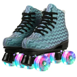 Skate Shoes Flash Pu Wheel Patines Artificial Fibre Roller Skates Lace-Up Sneaker Double Row Adult Roller Shoes Patins 37-45