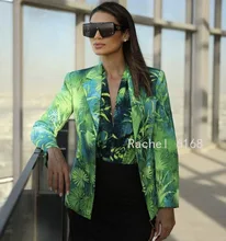 Luxury Design 2021 autumn winter new fashion women's jungle leaves printed single breasted long sleeved suit coat coats