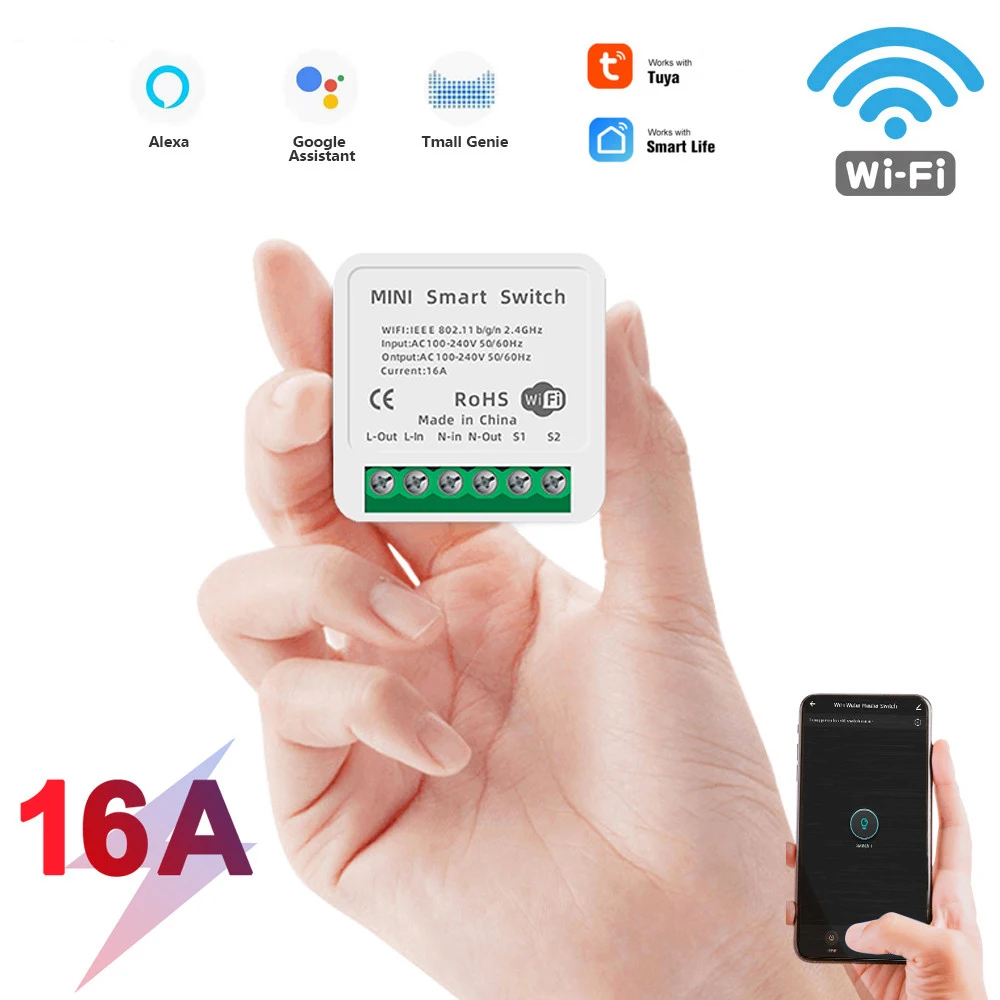 

16A Mini Smart Wifi DIY Switch 2 Way Control Smart Home Automation Module Works With Alexa Google Home Smart Life App