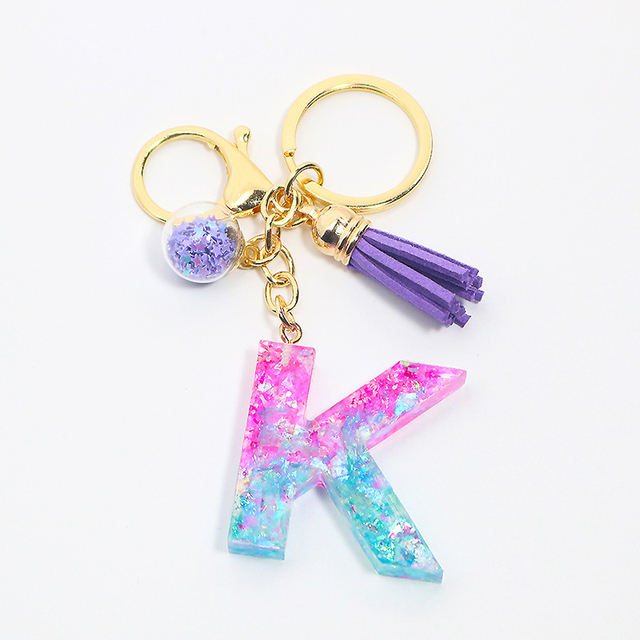 Creative Letter Alphabet Crystal Arylic Liquid Keychain Women Key Chains Ring Car Bag Tassels Pendent Charm Gift Accessory