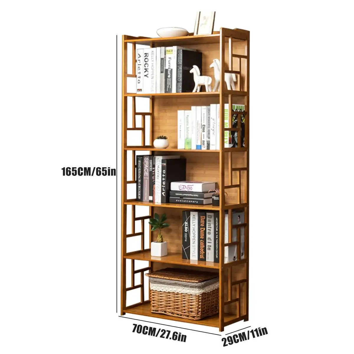 Bamboo Bookcase Bookshelf Cabinet Storage Organizer With Doors Antique Style
