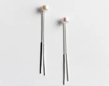 

Real. 100% 925 Sterling Silver Fine Jewelry Natural Freshwater Pearl Chain Straight Bar Tassel earrings DANGLE Long gtle1825