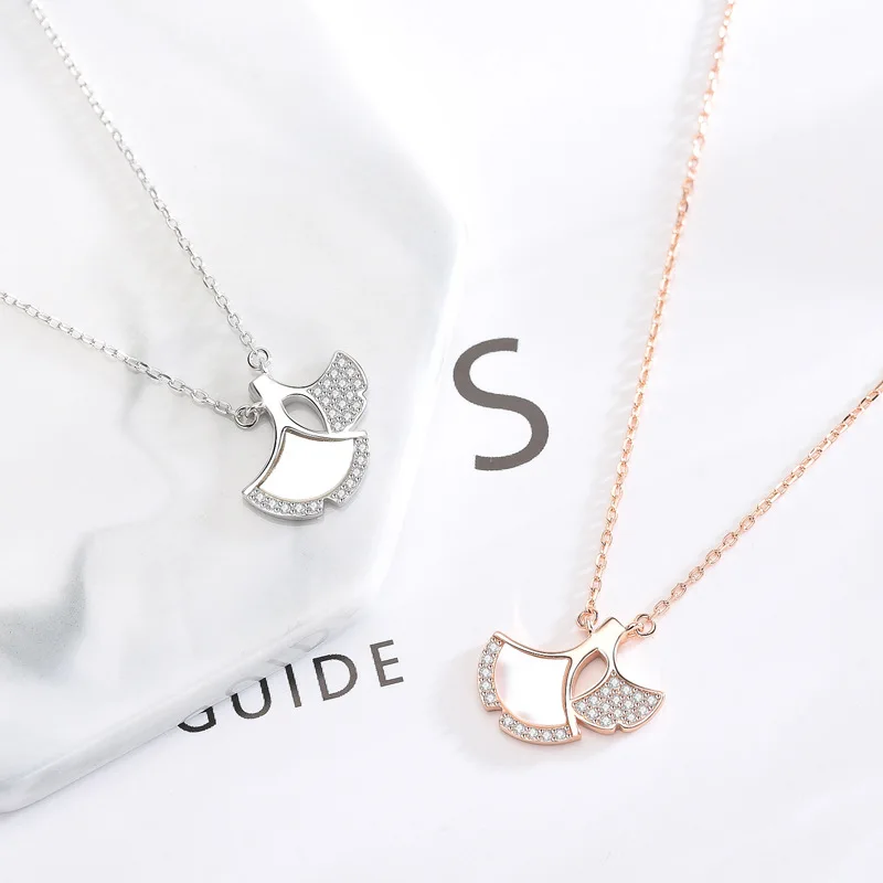 

S925 Fine Silver chomel White Shell Ginkgo Leaf Necklace Women's Tennis Red INS Light Luxury Non-mainstream Design High Grade Ch