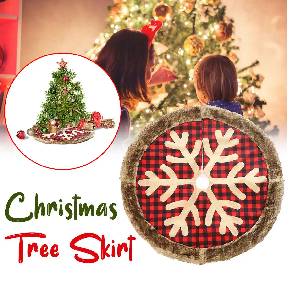 

90cm Red Plush Christmas Tree Skirt Base Mat Cover-XMAS Merry Christmas tree ornament Santa Claus Party & Holiday DIY Decoration
