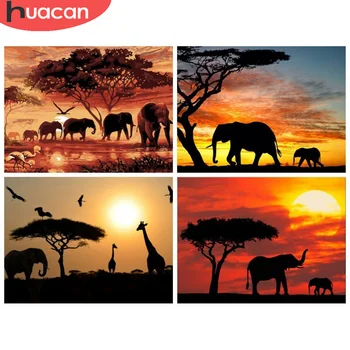 

HUACAN Full Square Diamond Painting Elephant 5D Diamond Embroidery Animals DIY Mosaic Landscape Picture Of Rhinestone Decor Home