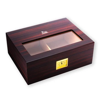 

LUBINSKI Brown Cedar Wood Visual Window Cigar Humidor W/Humidifier Hygrometer Case Holder Box Fit Cigar Tobacco Storage
