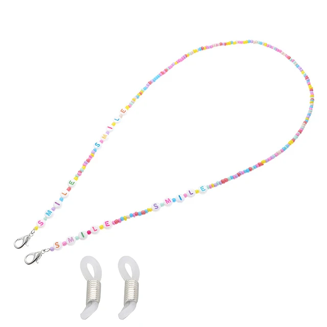 2021 Fashion Sunglasses Mask Holder Lanyard Letter Love Colorful Beaded Glasses Chain Neck Strap Jewelry for Students Children Smile