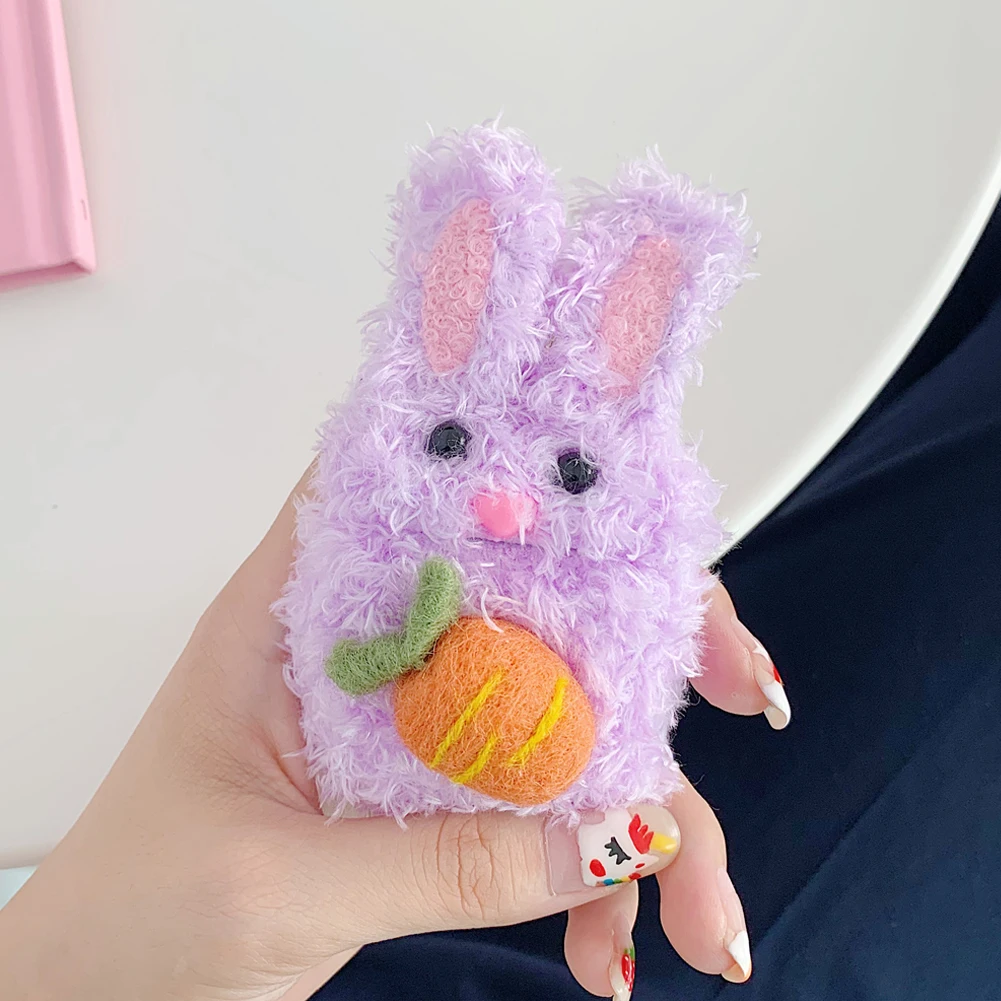 AZiMiYO Cute Fluffy Bluetooth Earphone Case for AirPods Cover Plush Bunny Plush Protective Cover for Apple Air Pods Case