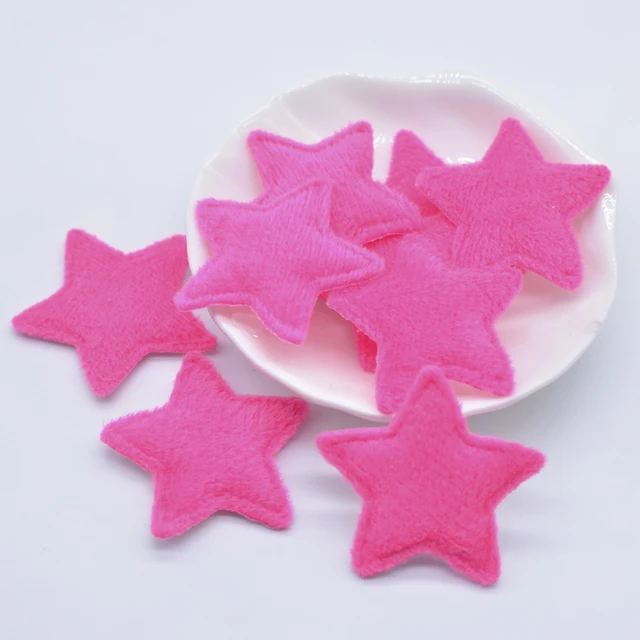 50Pcs/lot 38mm Padded Plush Furry Felt Star Applique for DIY Headwear Hair Clips Bow Accessories Handmade Baby Clothes Hat Decor Rose Red