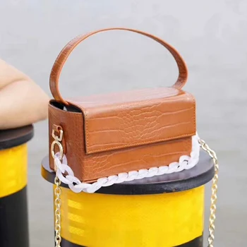 

New Clear Acrylic Chains Box Bag Women Summer Animal Print Crocodile Alligator Leather Totes Handbag Mesenger Crossbody Bag