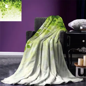 

Leaf Throw Blanket Summer Spring Branch Leaves Foliage on Abstract Backdrop Blanket for Bed Couch Forest Green Light Green