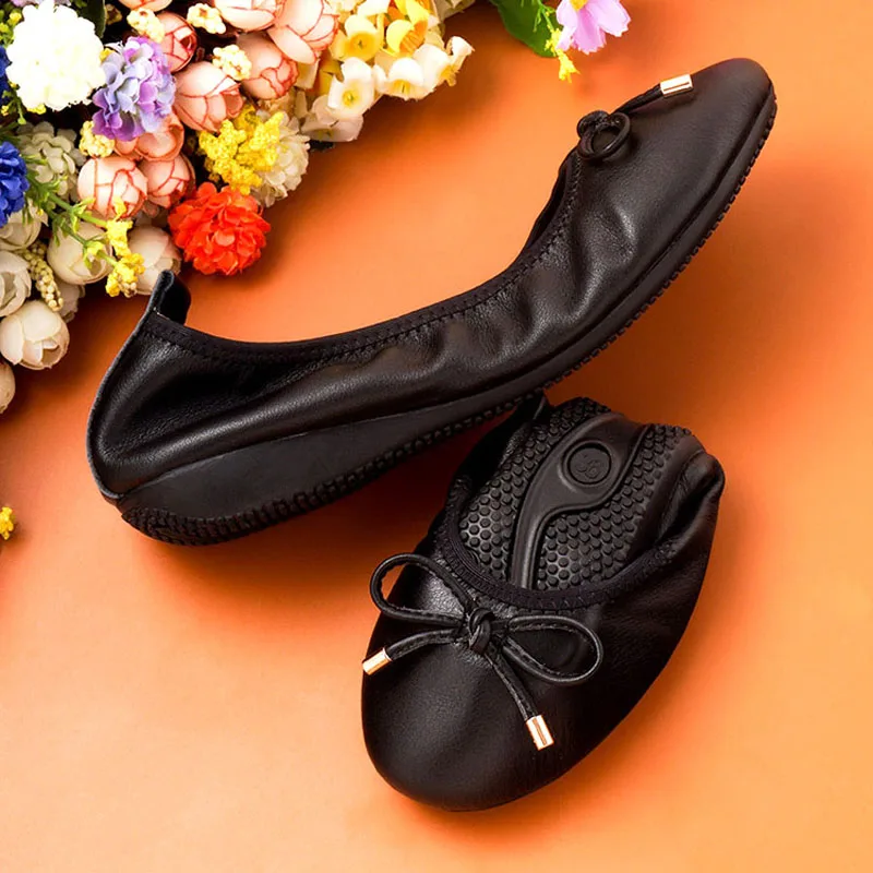 High Quality 2021 New Women Ballet Flats Genuine Leather Women Shoes Brand Driving Loafers Summer Women Casual Shoes Large Size