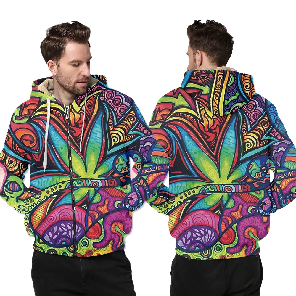 

OGKB Winter Jacket Men Zipper Hoodies Sweatshirts 3D Printed Oil Painting Leaves Casual Plus Size 6XL Zip Up Warm Hoody Jackets