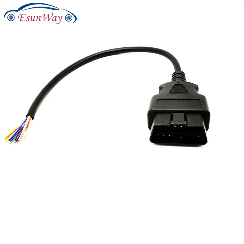 

10pcs/lot! OBD2 16pin Male Connector to Open OBD Cable OBDII OBD-ii ODB2 16 pin ELM327 OBD 2 Adaptor Car Scanner Connector