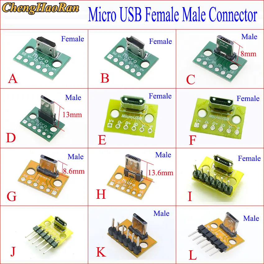 5-50PCS-Vertical-USB-MicroUSB-Micro-USB-Female-Male-Head-Connector-PCB ...
