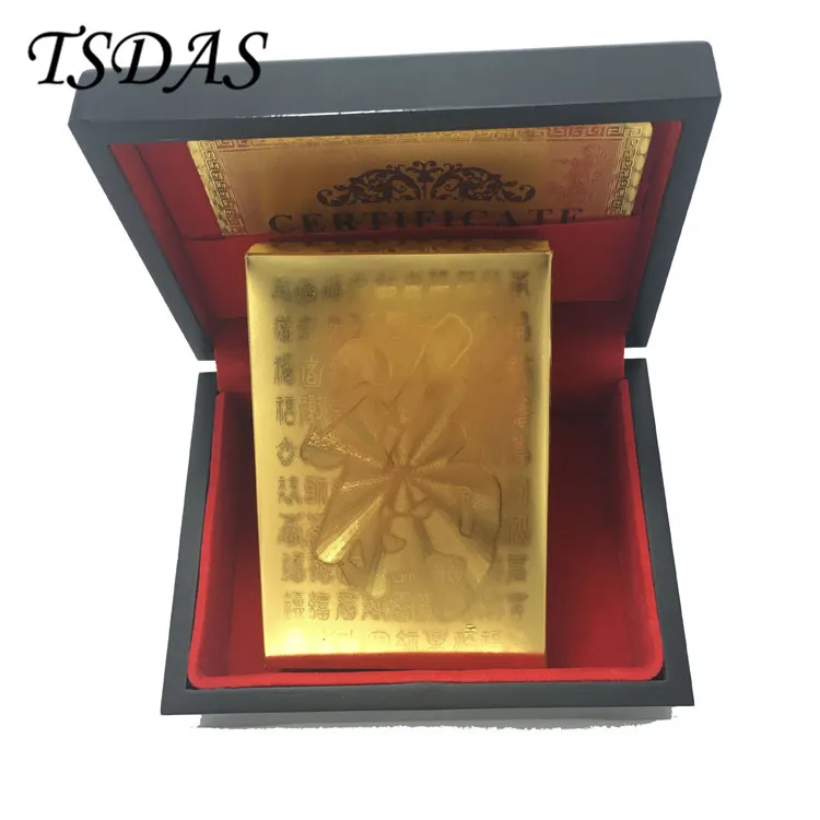 Chinese FU Design Waterproof Plastic Playing Cards Gold Foil Poker Golden 24K Plated with Wooden Box|poker design|poker goldpoker cards |