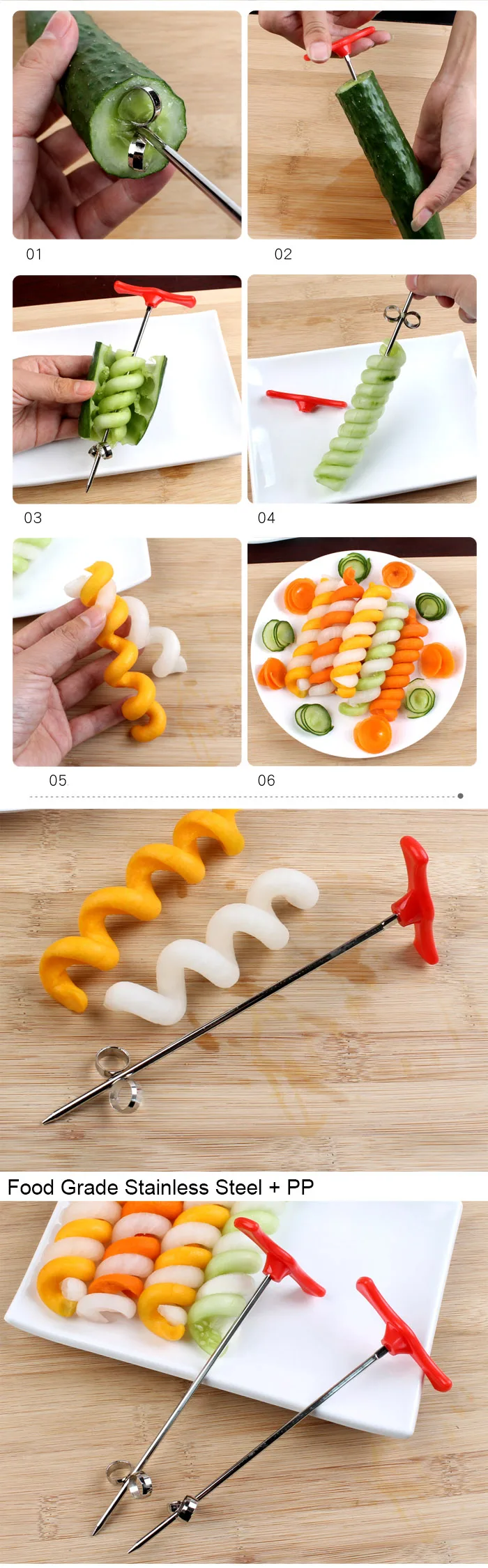 Овощной спиральный нож резной инструмент картофель Морковь Огурец салат измельчитель ручной спиральный винтовой стержень для нарезки резак спирализатор