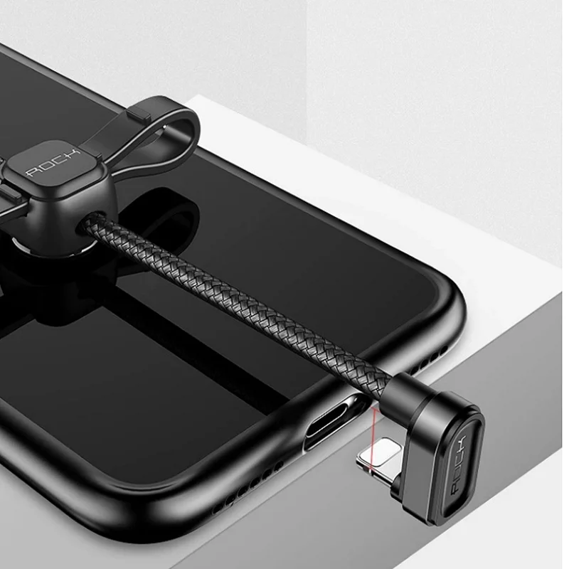 ROCK USB кабель для iphone 2.1A кабель для быстрой зарядки для игр провод 180 градусов u-образный плетеный шнур для синхронизации данных для iphone 11pro x 8 7 6