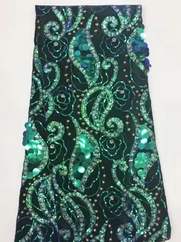 

unique style Sequins Lace Fabrics green Nigerian Tulle Lace Fabric for Wedding /Velvet Lace Fabrics with Sequins FFD10-1