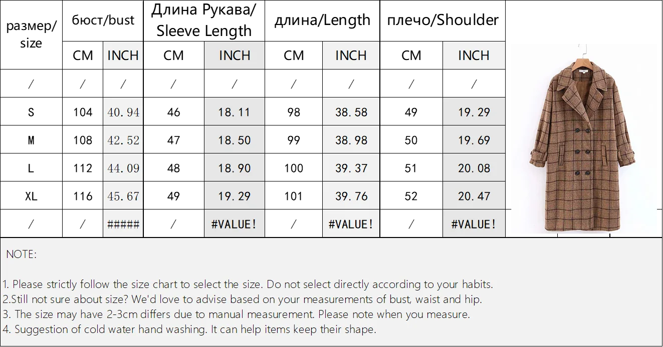 Women Winter Fashion Thicken Warm Loose Outerwear Vintage Plaid Long Coats Ladies Khaki Double Button Slim Tweed Jackets