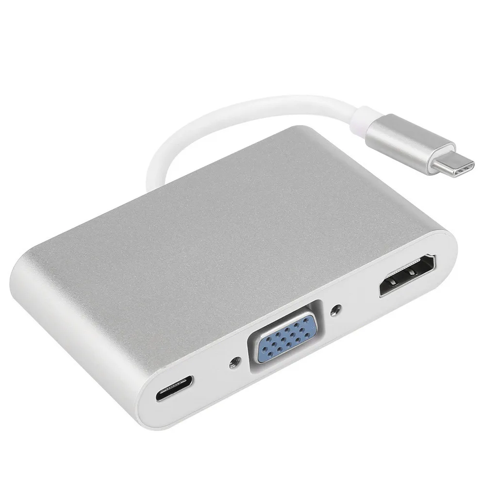 USB C к HDMI VGA USB 3,0 type C аудиоконцентратор адаптер 5 в 1 мульти порт конвертер для Macbook Pro концентратор адаптер с адаптером питания - Цвет: Белый