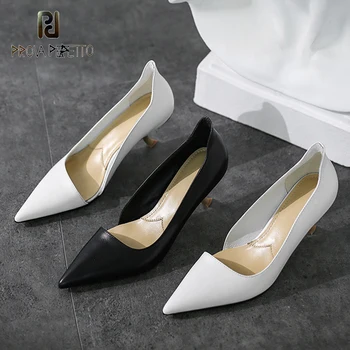 

Prova Perfetto Elegant Cat Heel 2020 Spring New Real Leather Single Shoes Female Pointed Cowhide High-end Commuter OL High Heels