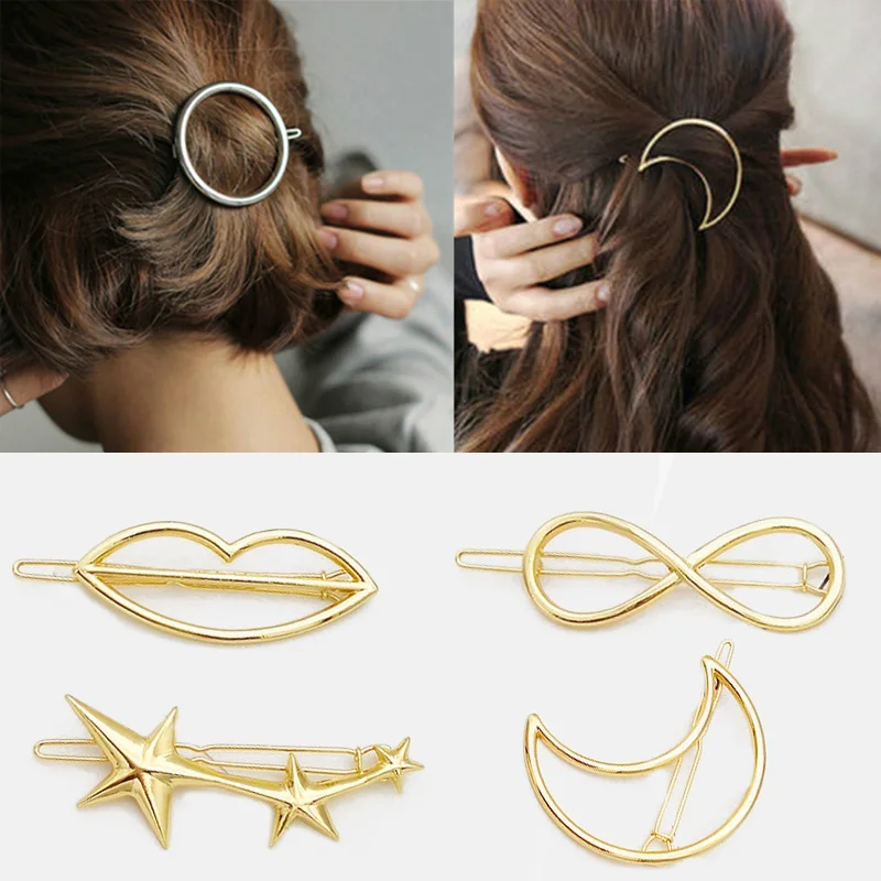 2020 Fashion Women Girls Gold/Silver Plated Metal  Animal Circle Moon Hair Clips Metal Circle Hairpins Holder Hair Accessories