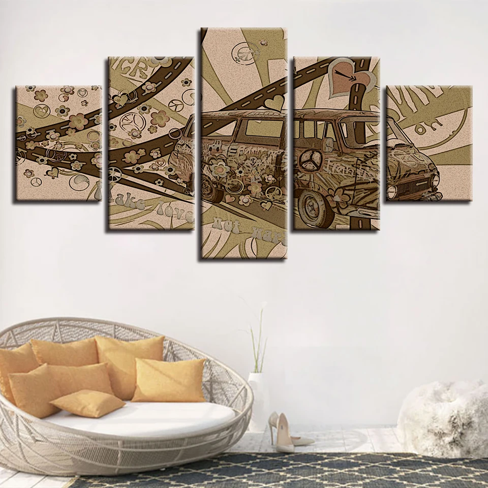 

HD Print Framework Wall Art Poster Home Decoration Modern 5 panel old car for Living Room Canvas Painting Modular Pictures