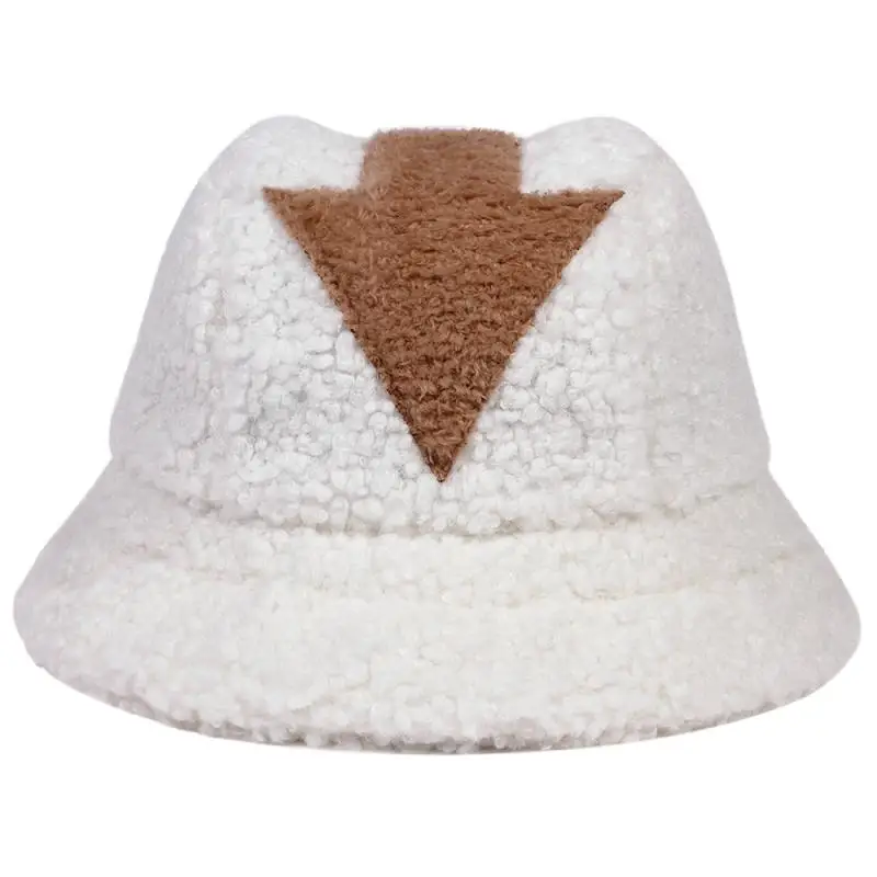 Bucket Hat Lamb Wool Faux Fur Arrow Symbol Printed Men Women