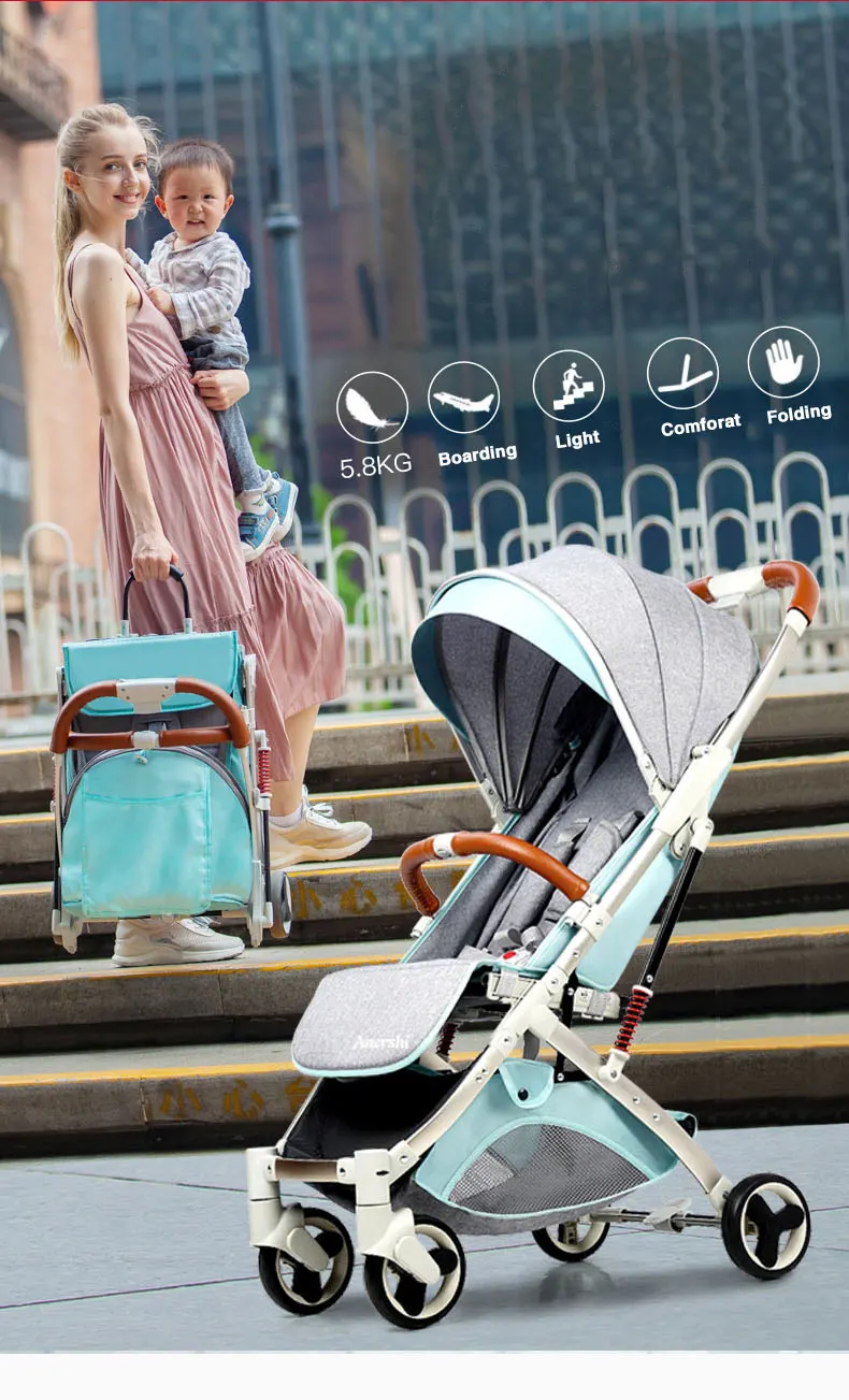  Lightweight Baby Stroller Portable Travelling Stroller Sit Recline Baby Carriage Foldable One Hand 