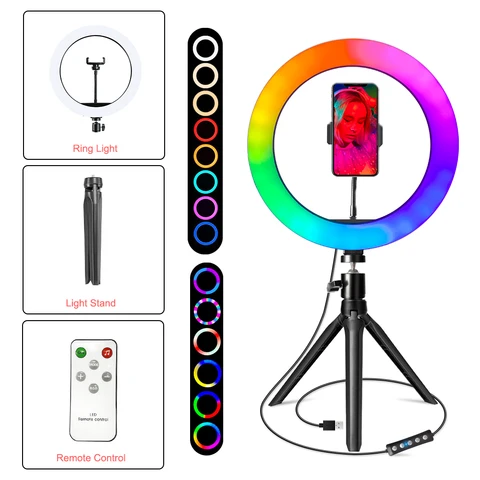 Light Profissional with Remote RGB Lampara Led Ring Lamp Light for Photography Photo Makeup Rgb Video Light Phone Holder
