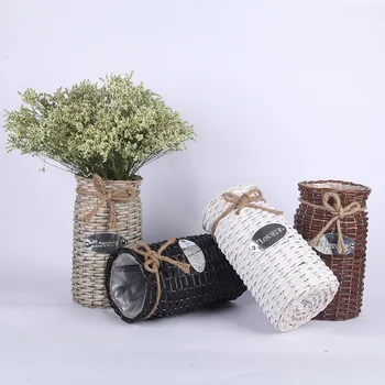 

1pc Wicker Woven Vase Storage Basket Rustic Flower Container Creative Flower Basket Desktop Flower Holder Home Garden Decoration