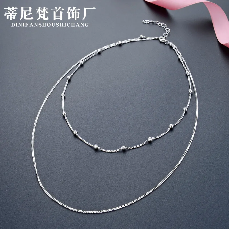 

SOURCE 925 Sterling Simple Car Sideways Bag 3.5 Beads Double Layer Necklace Choker Sweater Chain