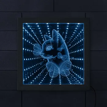 

Cat With Butterfly RGB LED Infinity Mirror Frame Endless Space Graphics Kitty Portrait Tunnel Vision Mirror Light Cat Lover Gift