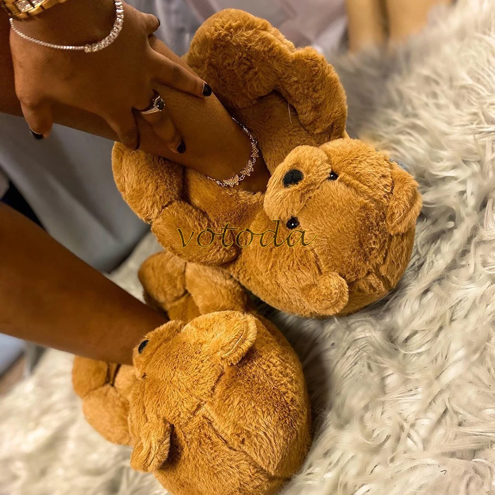 Ladies Bear Slippers Womens Girls Teens Brown 3D Novelty Teddy Shoes Size 3-8 