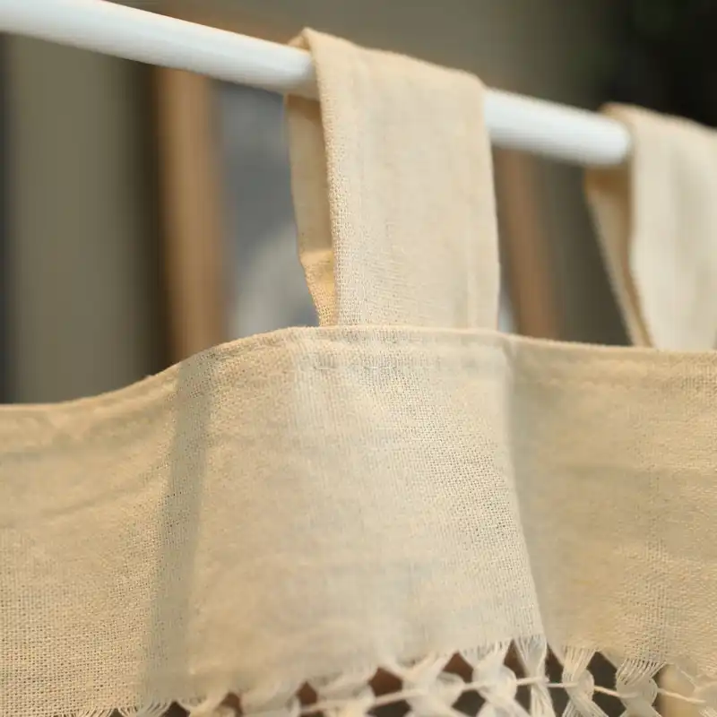 レトロアメリカのカントリーコットンリネン生地ファッションタッセルショートネックレスシェードカーテンバーキッチンとドア カーテン Aliexpress